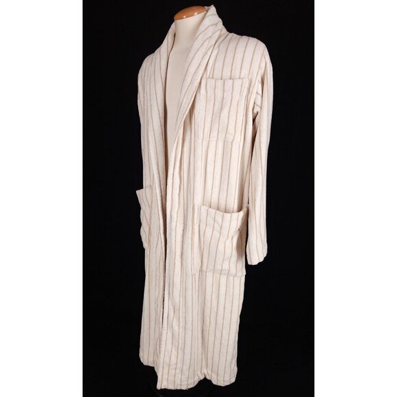 Tekla Terry Bathrobe Size S Unisex Sienna Stripes Missing Belt $170 - Picture 4 of 12